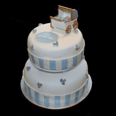 Christening Cake With Blue And Gold