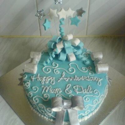 Blue And Silver Anniversary Cake