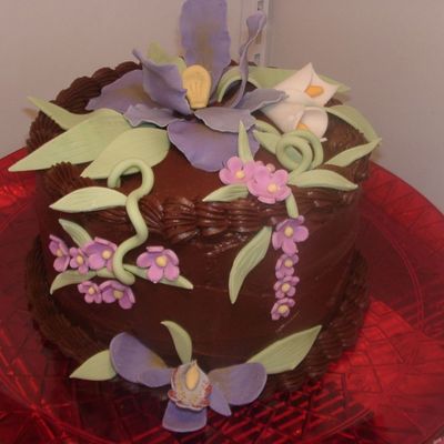 Chocolate Cake W/ Iris & Orchid