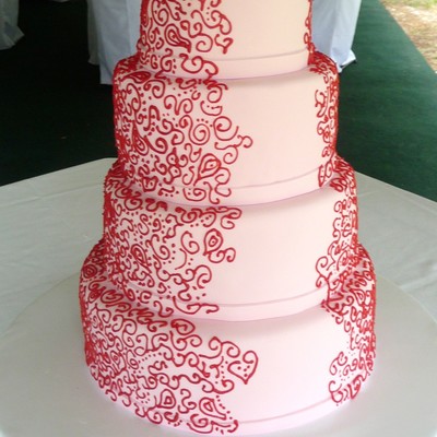 Red Piping Wedding Cake