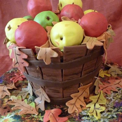 Basket Of Apples With Fall Leaves