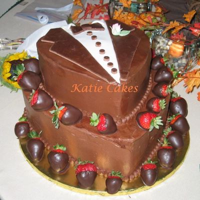 Chocolate Tuxedo Groom's Cake With Strawberries