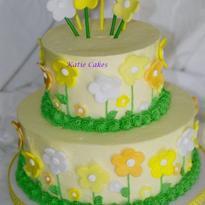 Yellow Fondant Flower Birthday Cake