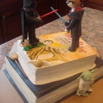 Harry Potter Fighting Darth Vader Graduation Cake