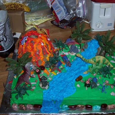 The Valcano And Dino Cake, Done At Last And It Was A Hit!