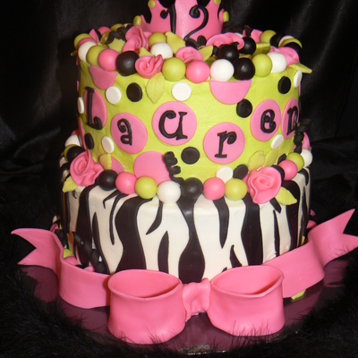 Lauren's Pink, Lime Green, And Zebra Cake
