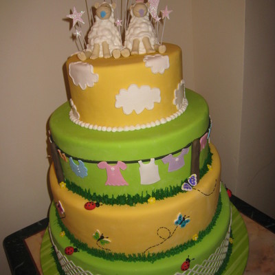 Twin Sheep Baby Shower Cake