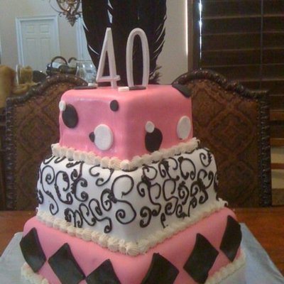 Pink And Black Fondant 40Th Birthday Cake