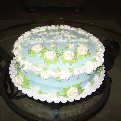 Baby Blue Cake With Flowers