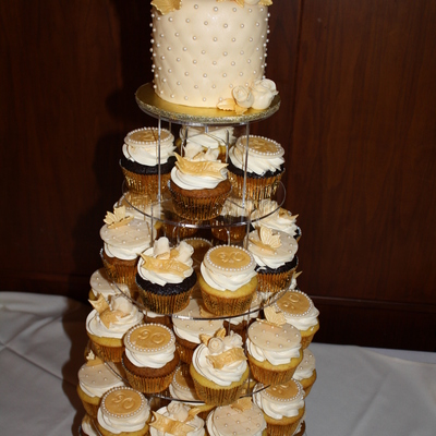 Ivory And Gold Birthday Cupcake Tower