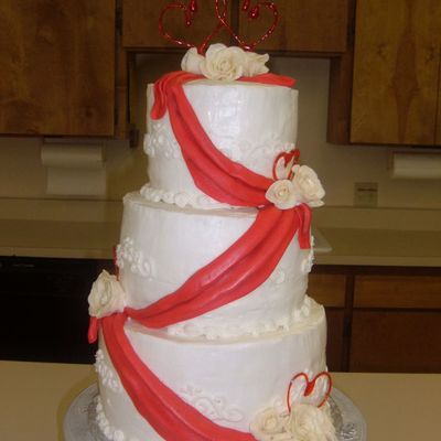 Red And White Bridal Shower Cake