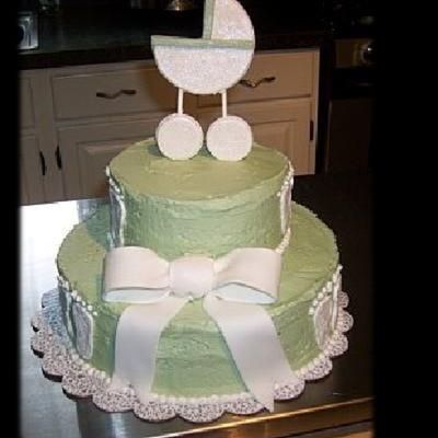 Sage Footpring And Stroller Baby Shower Cake