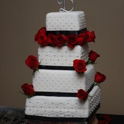 Square Wedding Cake W/ Fresh Roses