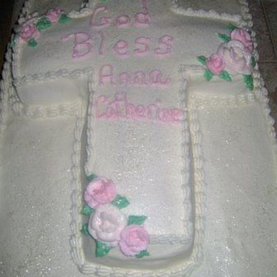First Communion Cross Cake -- Pink Flowers