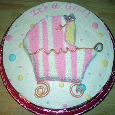 Pink And White Stripe Baby Carriage