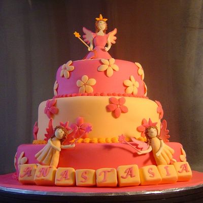 Pink And Orange Christening Cake