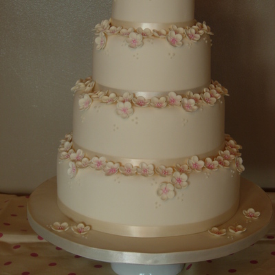 Ivory And Pink Blossom Wedding Cake