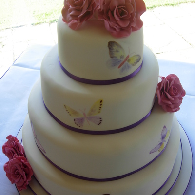 Handpainted Butterflies Wedding Cake
