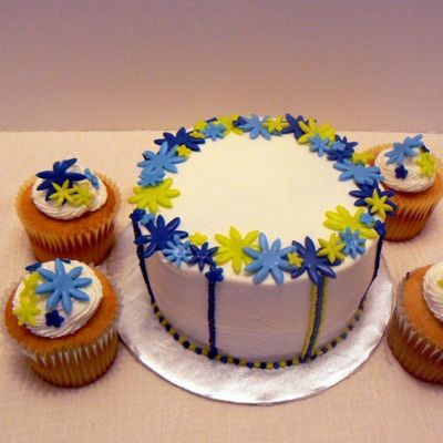 Blue And Green Floral Cake