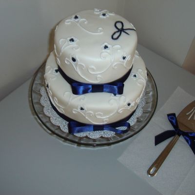 Two Tier Navy And White Cake