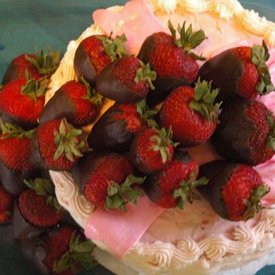 This Is The Top View Of The Triple Layer Strawberry Cake