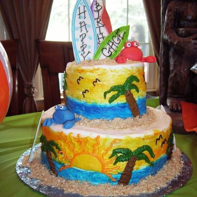 Surfboard Beach B-Day Cake