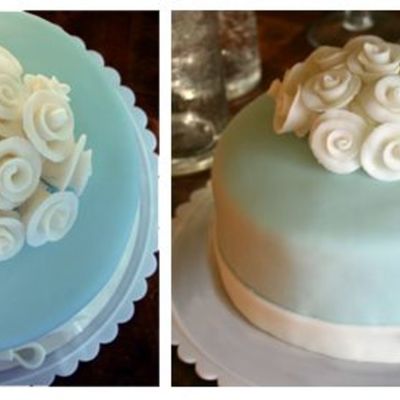 Tiffany Blue With White Roses Round Fondant Cake