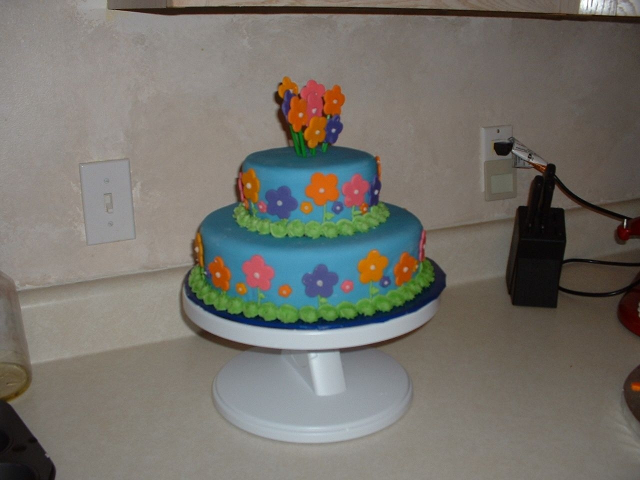 Blue Fondant Flower Cake