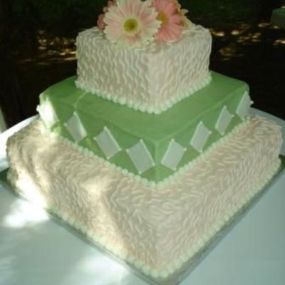 Pink And Sage Green Square Stacked Wedding Cake