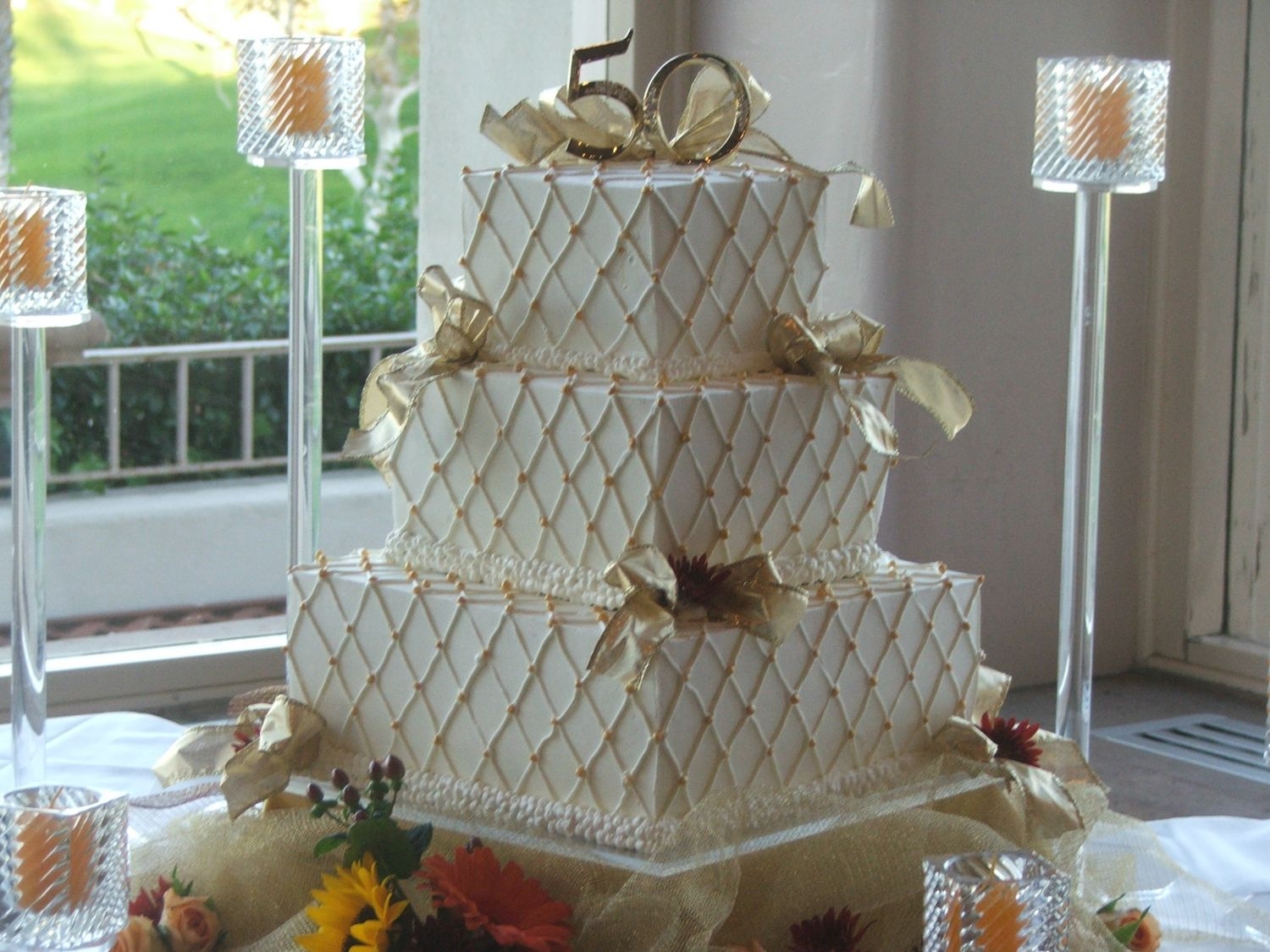 Square Cake W/ Gold Bows