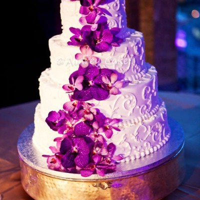 Purple Orchid Scrolled Wedding Cake