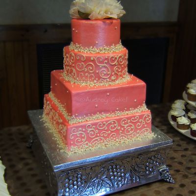 Coral And Pearls Wedding Cake