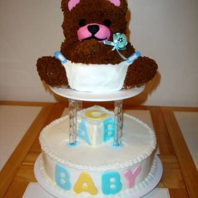 Bear & Blocks Baby Shower Cake