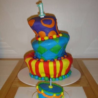 Whimsical Topsy Turvy 1St Birthday Cake