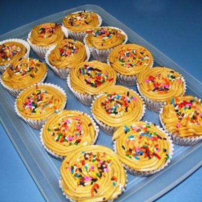 Chocolate Chip Cupcakes With Peanut Butter Frostings And Sprinkles