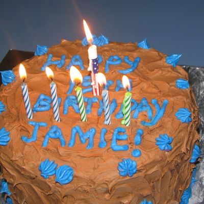 4 Layered Mocca Chocolate And Milk Chocolate Birthday Cake.