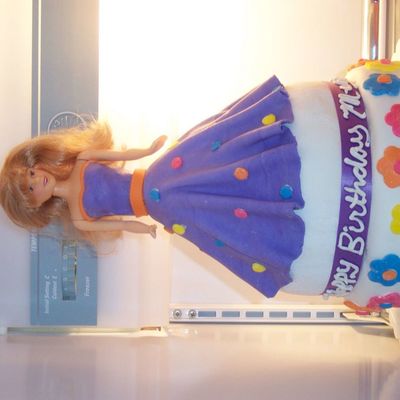 Barbie Doll On 2-Tiered Cake