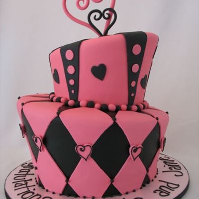 Pink & Black Topsy Turvy Cake
