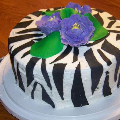 Zebra Cake With Purple Fantasy Flowers