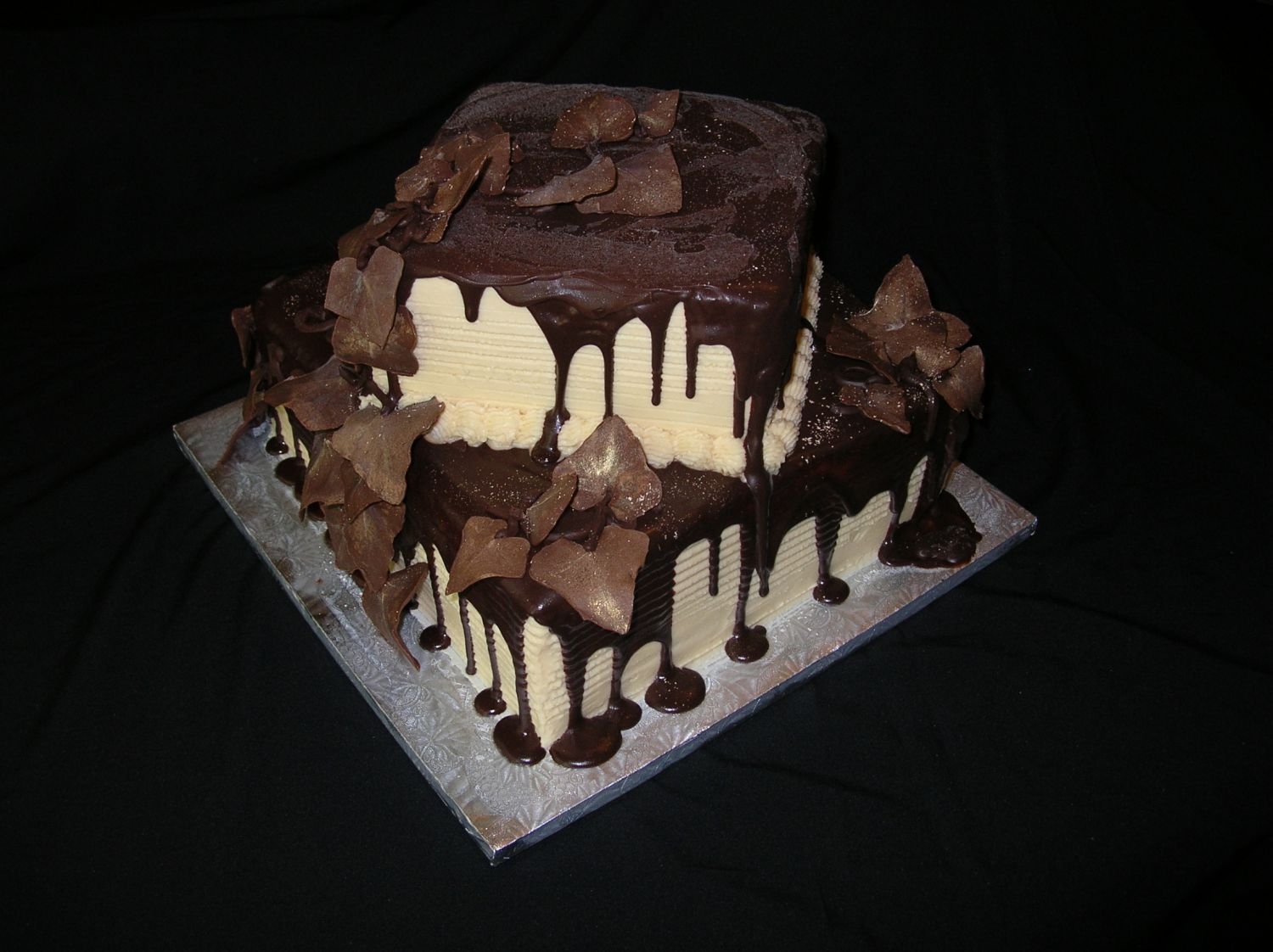 Chocolate Grooms Cake With English Ivy Leaves