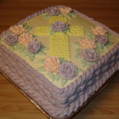 Easter Cake - Cross And Flowers