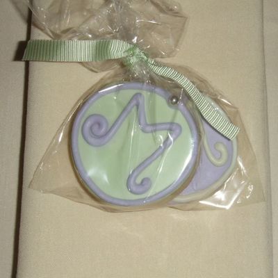 Monogram Lilac & Green Wedding Favor Cookie