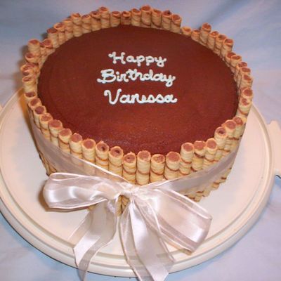 Chocolate Cake With Chocolate Buttercream And Piroline Cookies