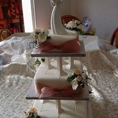 3 Tier Wedding Cake With Home Made Flowers From Flowerpaste
