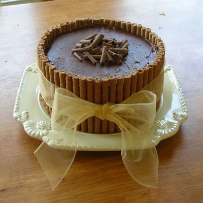 Double Chocolate Cake W/mocha Pirouettes