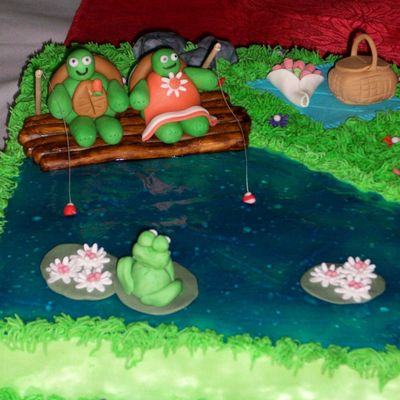 Turtles Fishing In A Pond