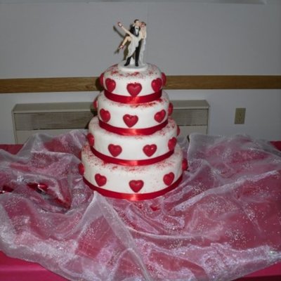 Red Hearts Wedding Cake