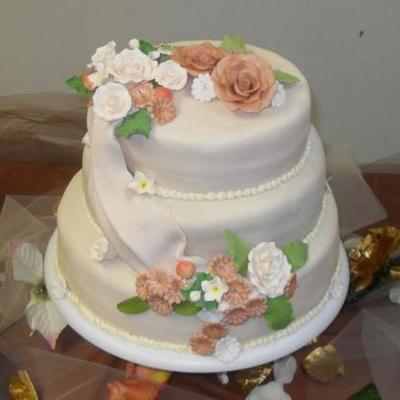 3 Tiered Wedding Cake, Copper Accents