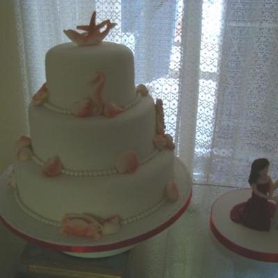 Three Tier Sea Scene Cake - Red Color Scheme