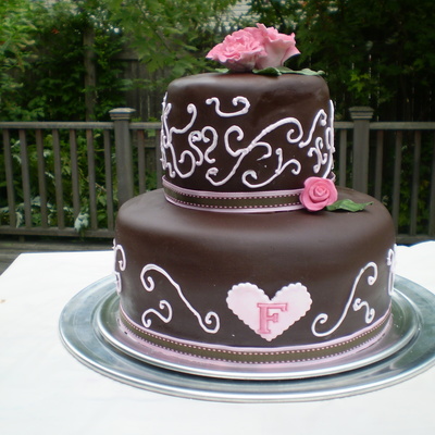 Chocolate Wedding Cake With Pink Swirls
